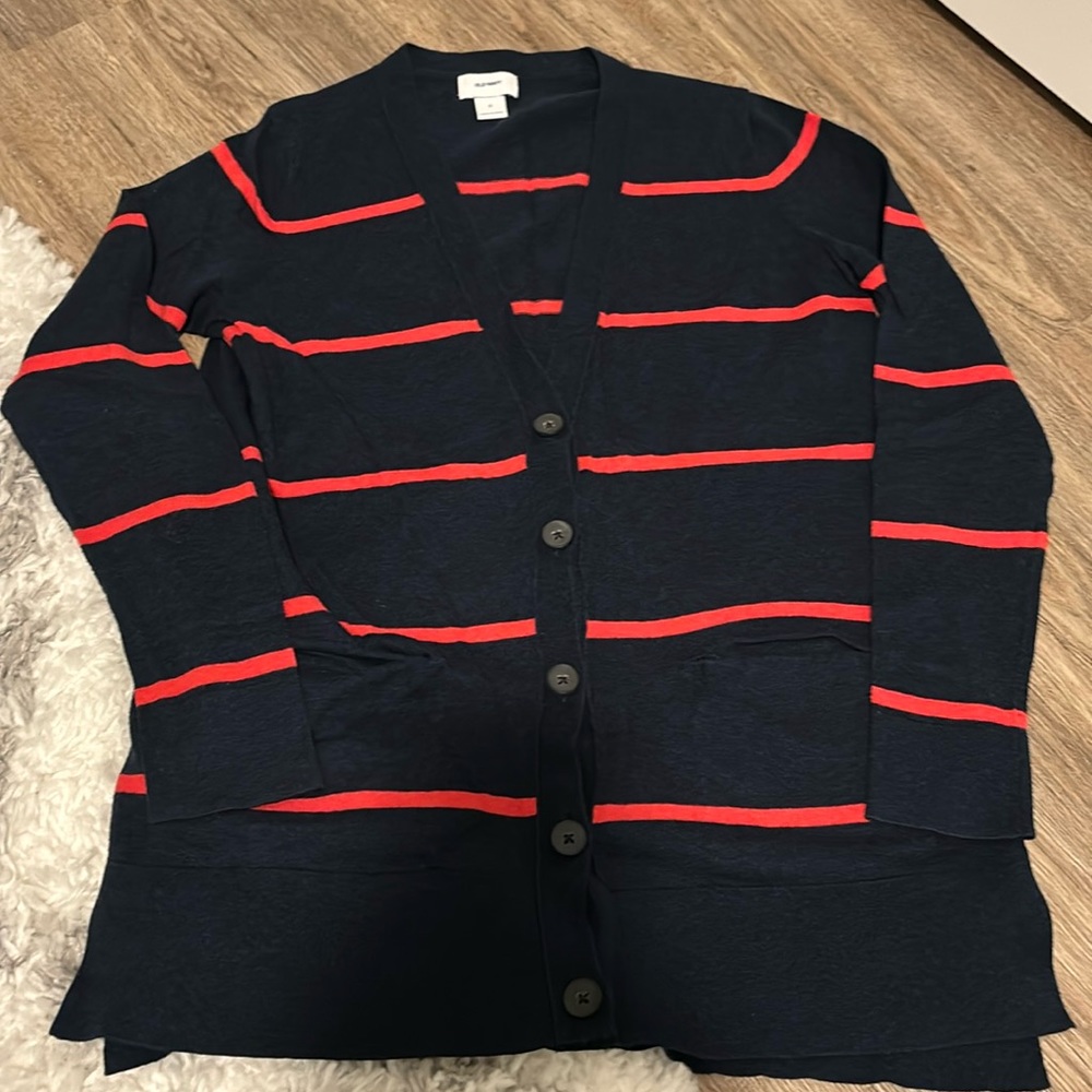 Striped Red & Navy Cardigan